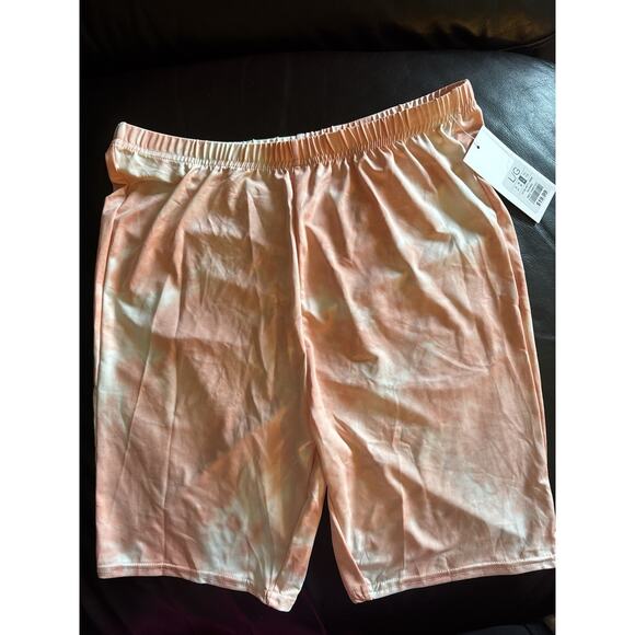 NWT Refugee Pink Orange Tie Dye Booty Scrunch Biker Shorts Athletic Loungewear L - Picture 1 of 6